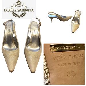 🪻 Dolce & Gabbana Gold Slingback Heels Size 38 Italy